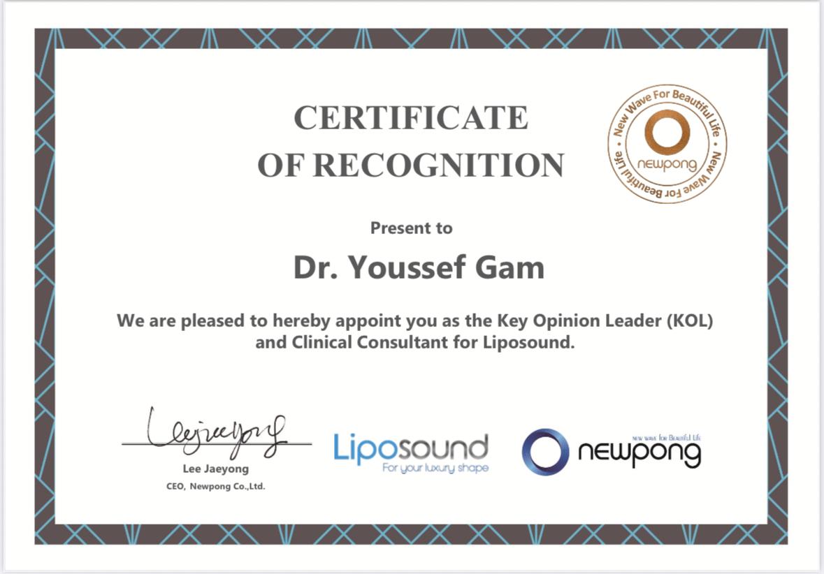 Certification technologies combinées liposuccion – Dr Gam